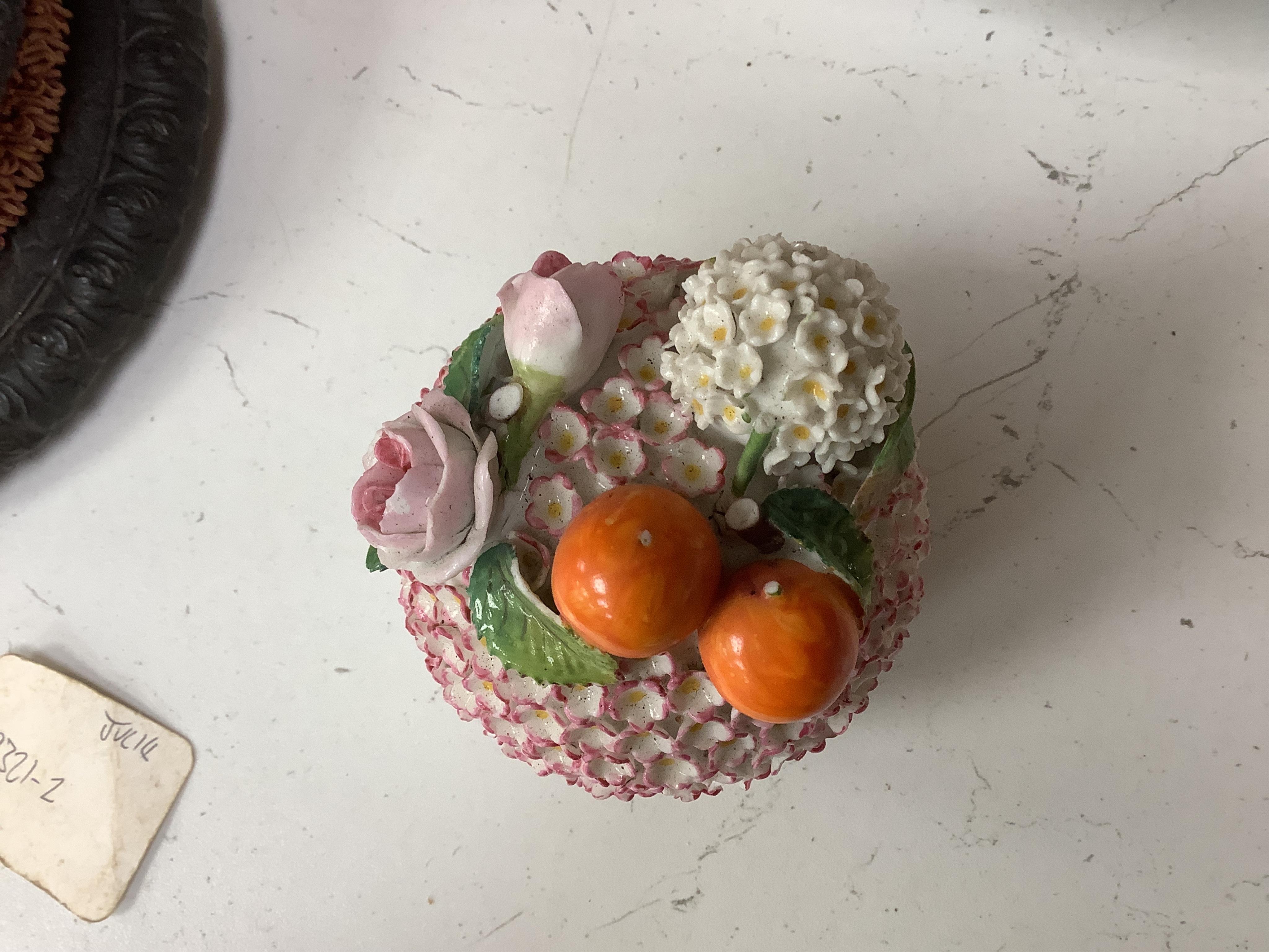 Four pairs of porcelain figures, a single figure and seated figure group, all after Chelsea and Derby originals, together with a Meissen style schneeballen porcelain sucrier and cover, (12)